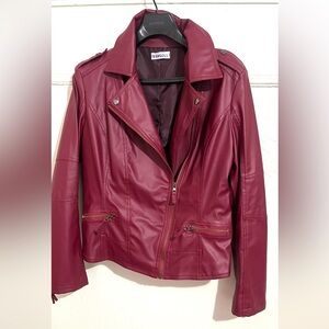 Vangull Women's Red Faux Leather Moto Jacket